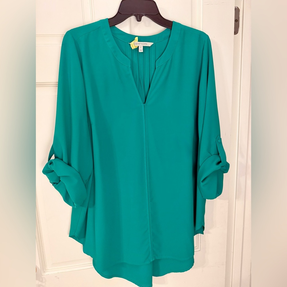 Karie Split Neck High-Low Hem Blouse - Holidays - image 1